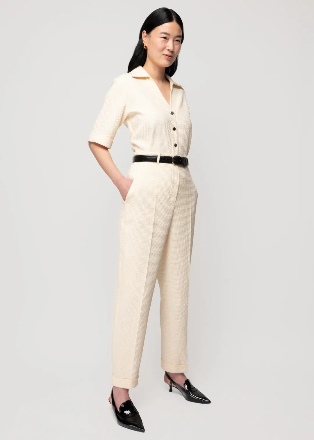 Cheap Vanilia Jumpsuit Waffelstruktur Crema