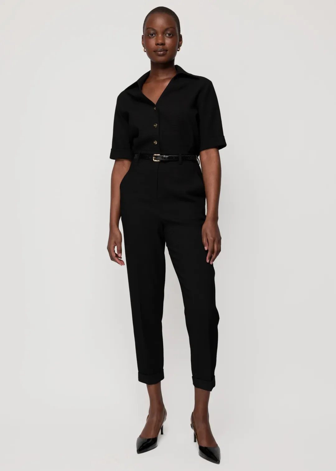 Best Vanilia Jumpsuit Waffelstruktur Schwarz