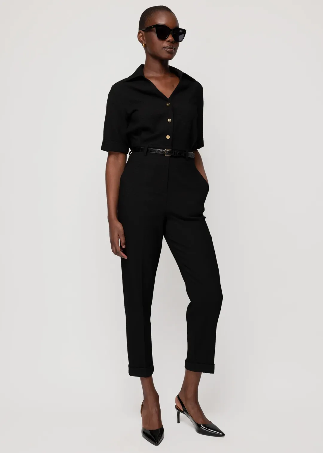 Best Vanilia Jumpsuit Waffelstruktur Schwarz